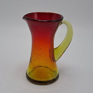Kanawha Amberina Crackle Glass Pitcher Orange Red Yellow